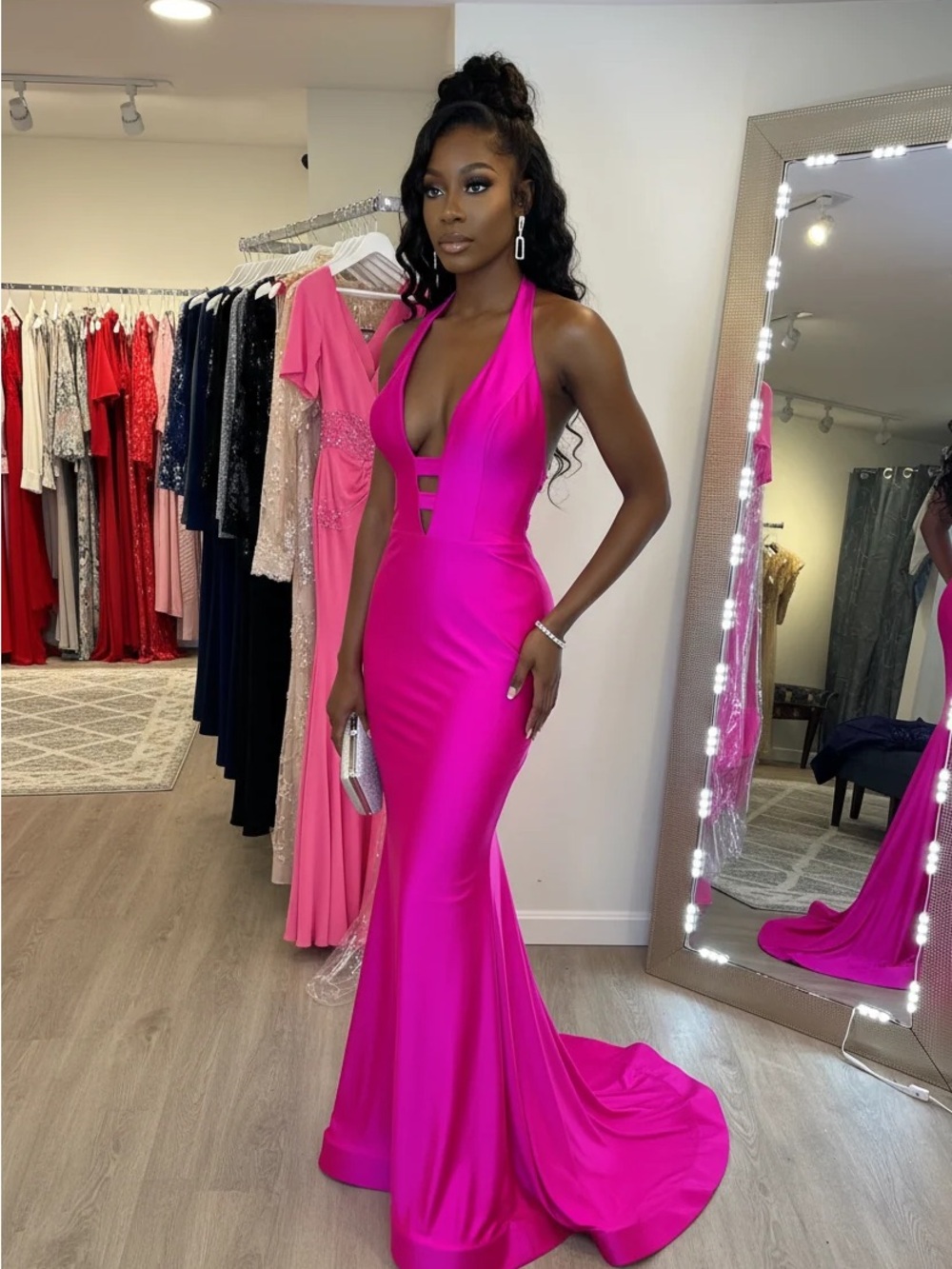 Jessica Ann Fuchsia Halter  Prom Gown